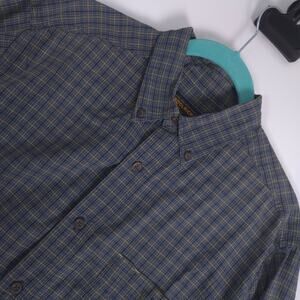 Woolrich Button Down Plaid Shirt Mens Medium Blue Green Cotton Outdoor